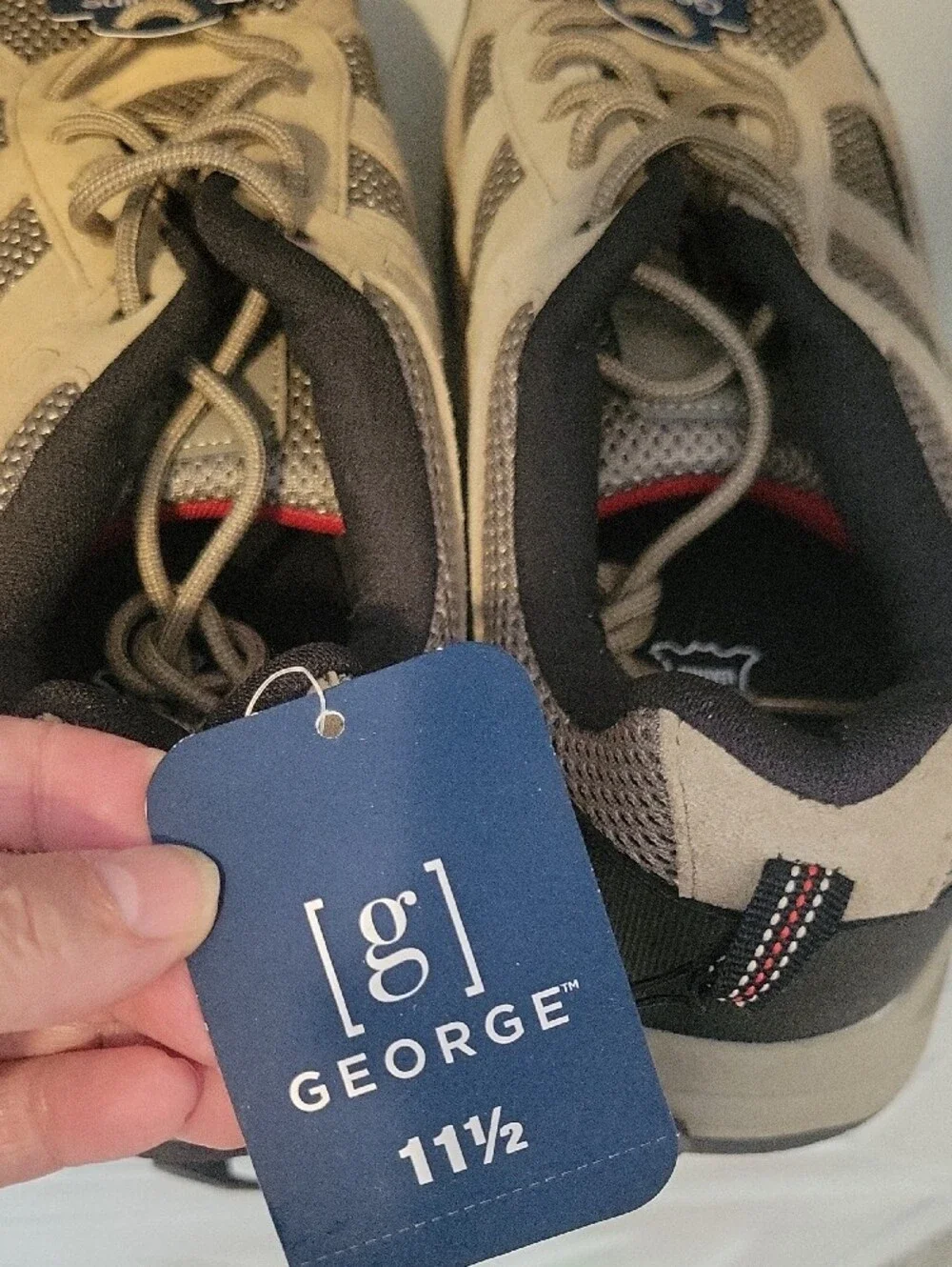 George 11.5 Beige Athletic Leather-Trim Walking Shoes New
